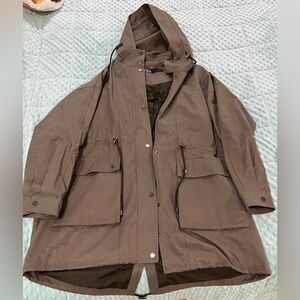 Zara Olive Green Oversized Hooded Raincoat L